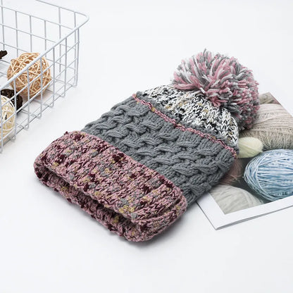 Contrast Thermal Hat with Pompom Gray One Size