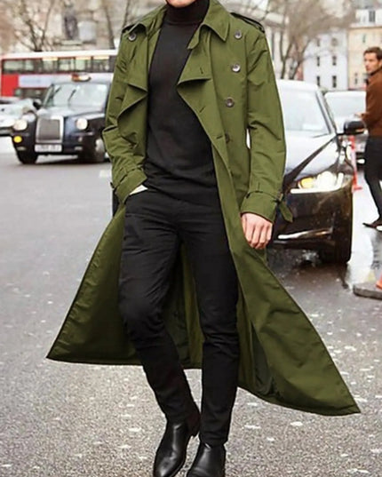 Men's Long Sleeve Longline Trench Coat Green
