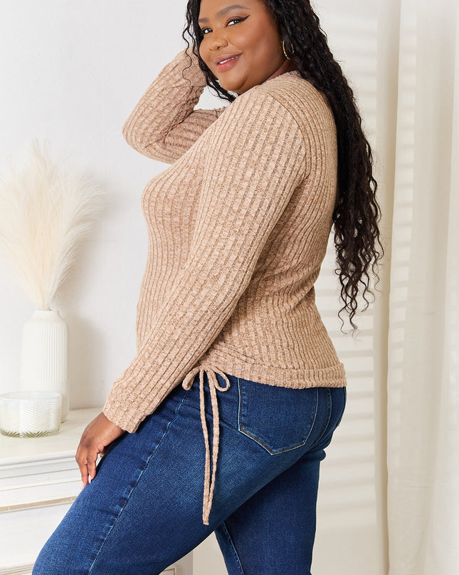 Double Take Drawstring Ribbed Long Sleeve T-Shirt