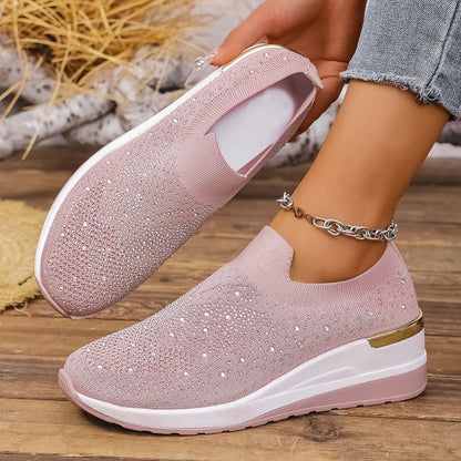 Rhinestone Wedge Sneakers Pink