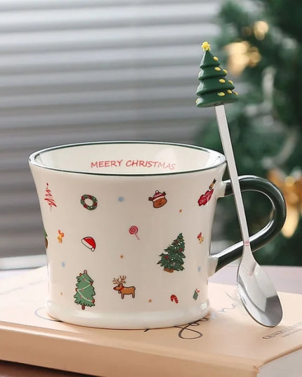 Christmas Cute Christmas Tree Santa Claus Ceramics Mug 1 Piece Christmas Tree (with Spoon)
