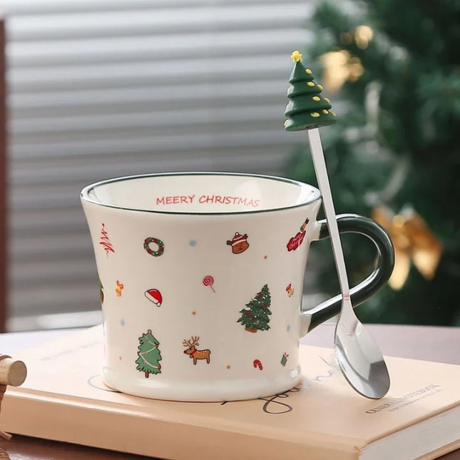 Christmas Cute Christmas Tree Santa Claus Ceramics Mug 1 Piece Christmas Tree (with Spoon)