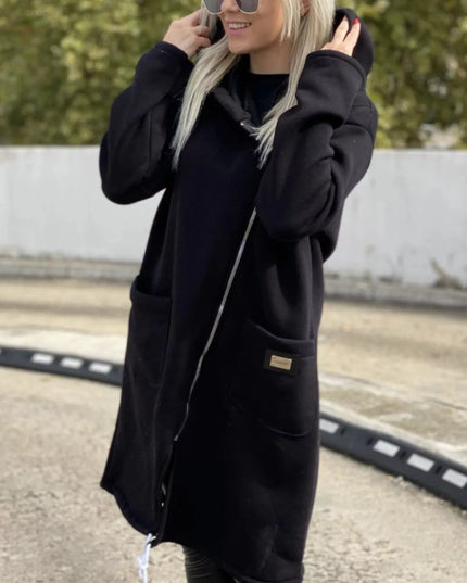 Full Size Asymmetrical Zip-Up Hooded Fleece Outerwear Plus Size Black