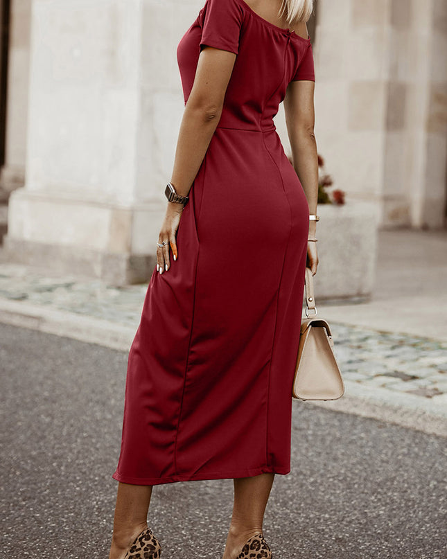 Off-Shoulder Short Sleeve Split Dress