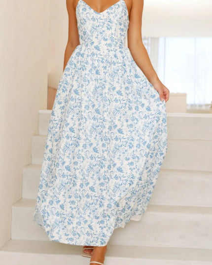 Bow Back Printed V-Neck Cami Dress