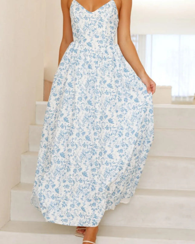 Bow Back Printed V-Neck Cami Dress