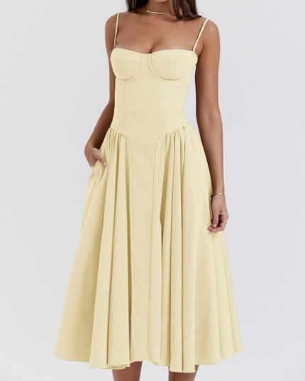 Ruched Sweetheart Neck Cami Dress Yellow