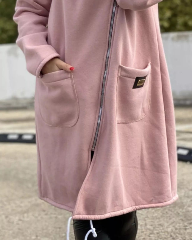 Full Size Asymmetrical Zip-Up Hooded Fleece Outerwear Plus Size