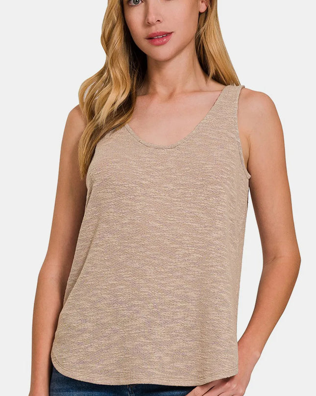 Zenana Curved Hem Round Neck Tank Lt Mocha