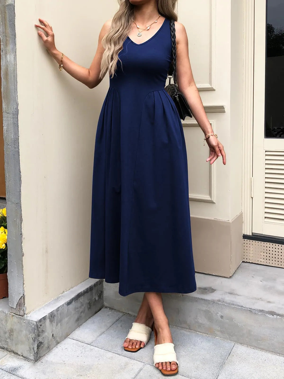 V-Neck Midi Tank Dress
