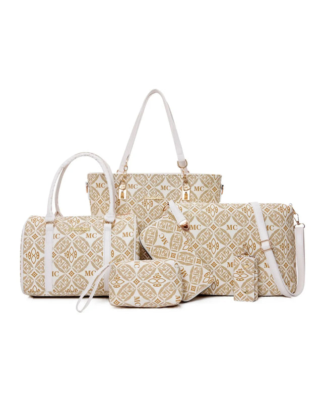 6-Piece Geometric Pattern Bag Set Cream onesize