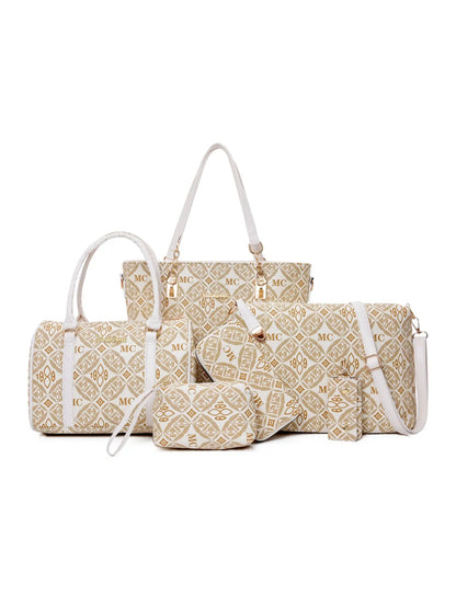 6-Piece Geometric Pattern Bag Set Cream onesize