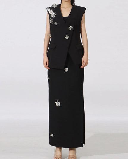 Flower Sleeveless Vest and Skirt Set