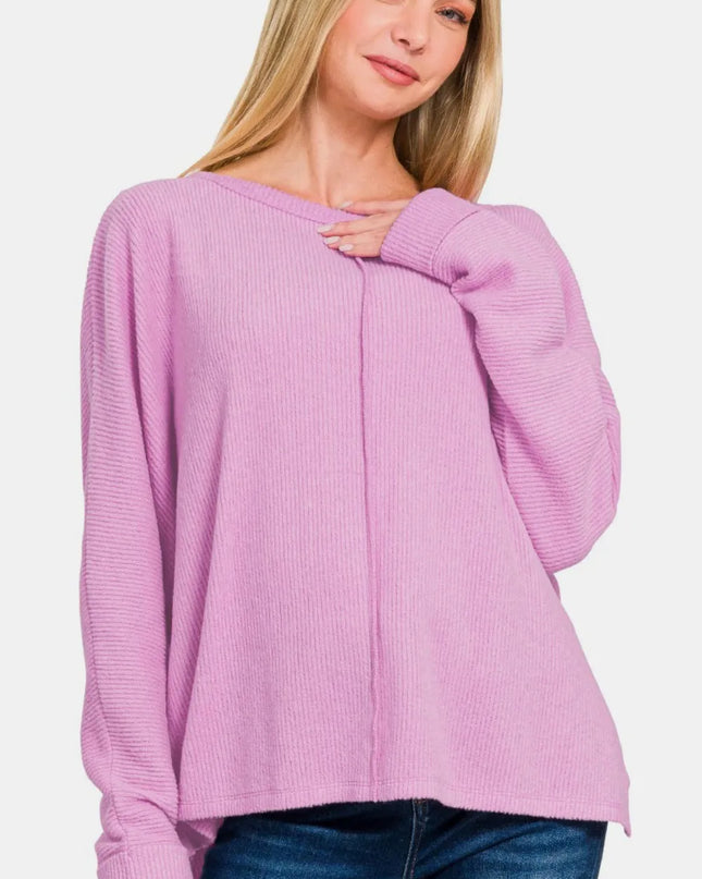 Zenana High-Low Side Slit Round Neck T-Shirt