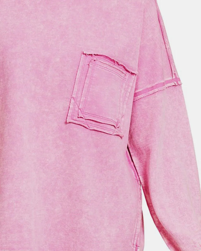 Zenana Exposed Seam Round Neck Dropped Shoulder Sweatshirt