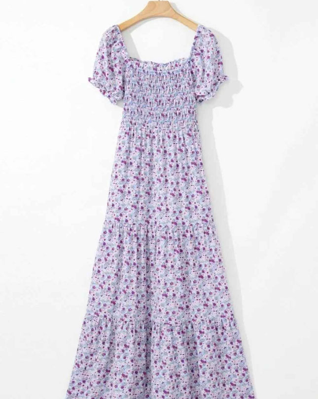 Tiered Floral Shirred High Waist Maxi Dress