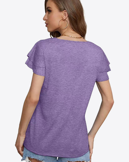 Tie-Neck Layered Flutter Sleeve Blouse