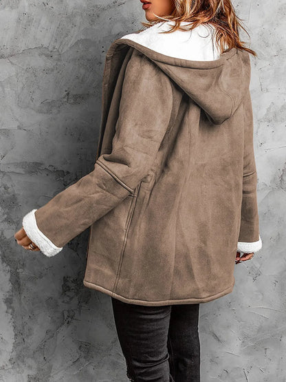 Full Size Cozy Sherpa Lined Toggle Coat with Hood Plus Size