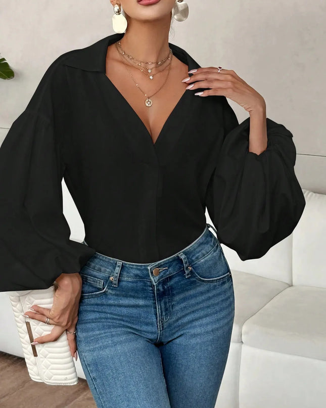 Polka Dot Balloon Sleeve Blouse Black