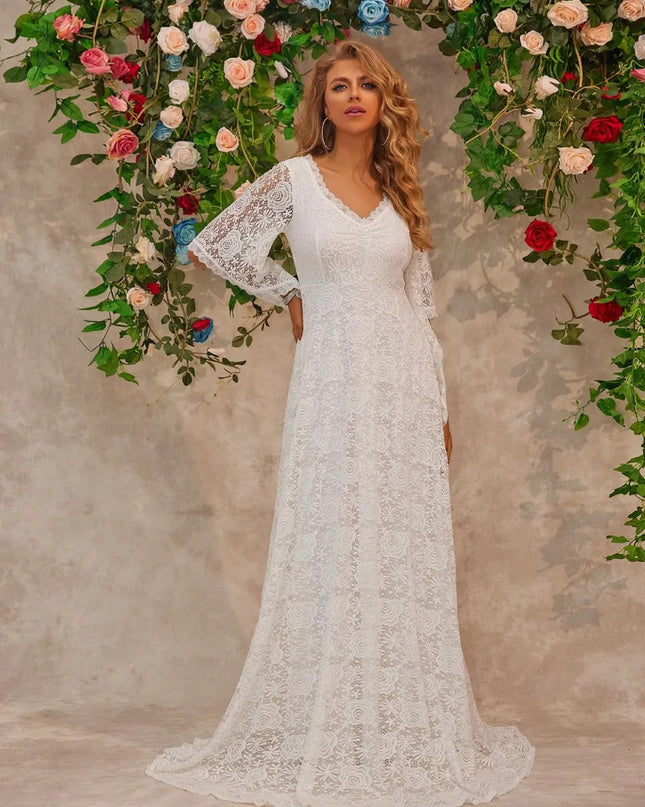 Lace V-Neck Floor length Dress 