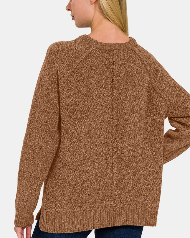 Zenana Side Slit Raglan Sleeve Sweater