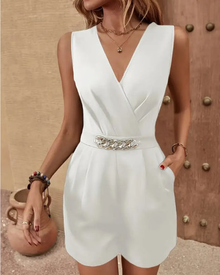 Chain Decor Romper with Pockets