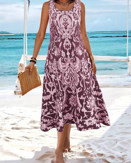 Printed Sleeveless Midi Dress 