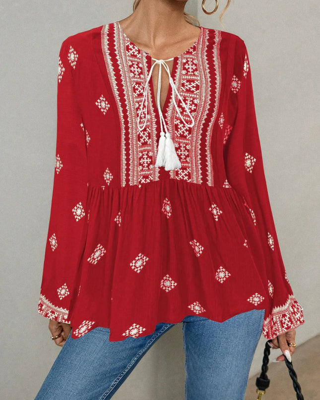 Tie Front Long Sleeve Blouse