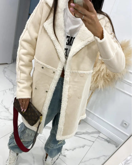 Lapel Collar Exposed Seam Buttoned Coat