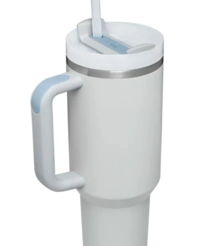 Stainless Steel Tumbler with Upgraded Handle and Straw Light Gray One Size