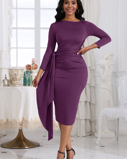 Tie Detail Round Neck Midi Dress Mauve