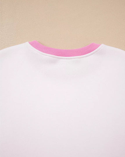 Color Block Sweatshirt and Elastic Waist Shorts Set