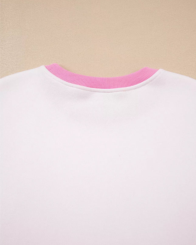 Color Block Sweatshirt and Elastic Waist Shorts Set