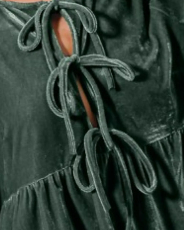 SO ME Spaghetti Strap Front Tie Velvet Holiday Blouse