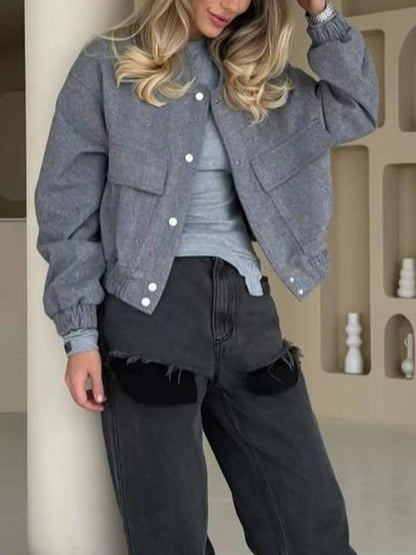 Casual Cropped Snap-Down Jacket