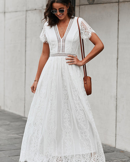 Scalloped Trim Lace Plunge Dress