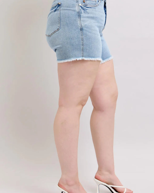Judy Blue Full Size Tummy Control Raw Hem Denim Shorts Plus Size