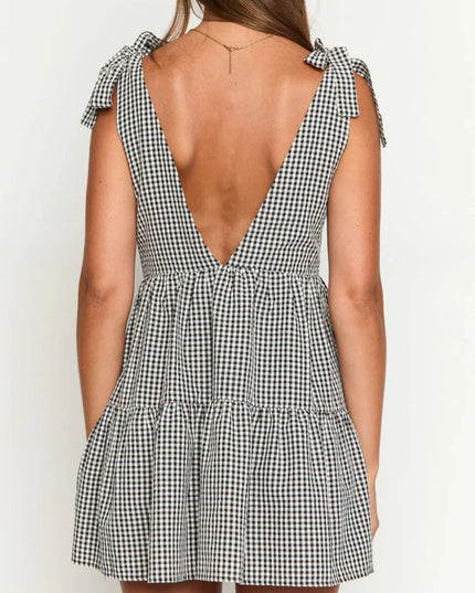 Gingham Tie Shoulder Mini Dress