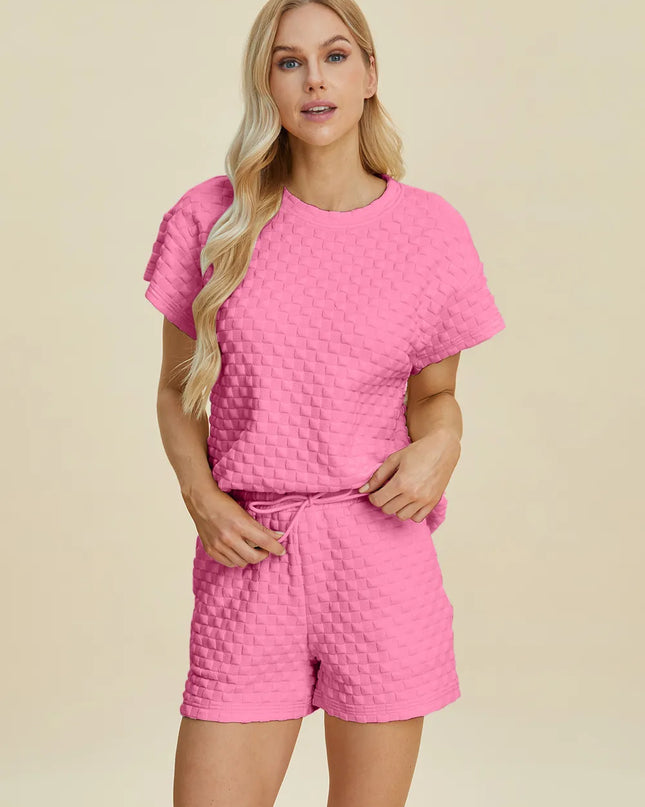 Double Take Full Size Texture T-Shirt and Shorts Set