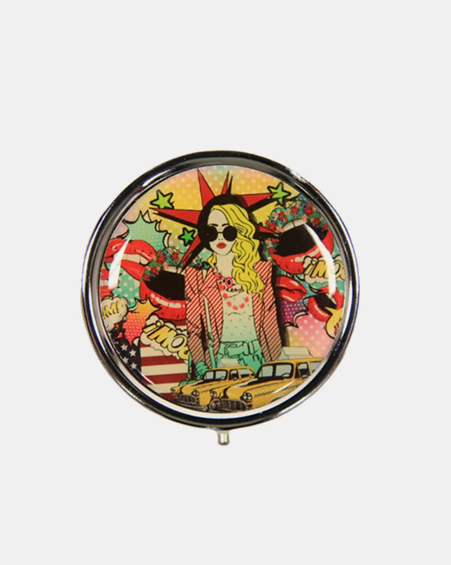 Nicole Lee USA Print Metallic Circular Small Pill Case Pop Girl One Size