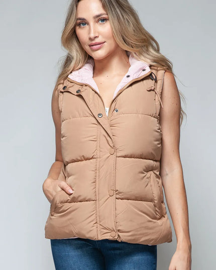 Snobbish Snap and Zip Closure Hooded Vest Camel