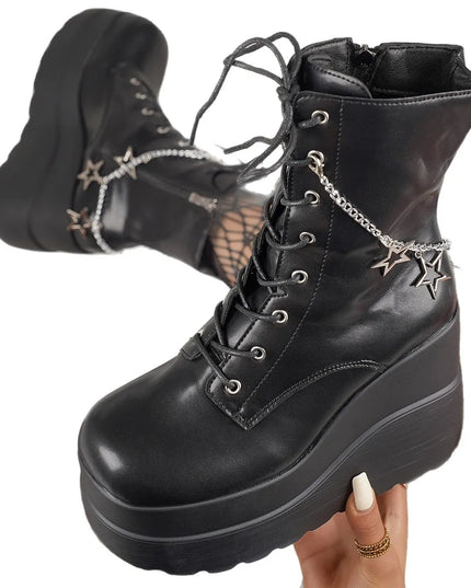 Lace Up Platform Wedge Boots