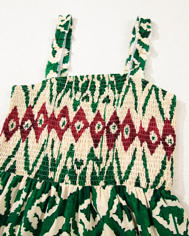 Western Aztec Shirred A-line Sleeveless Maxi Dress