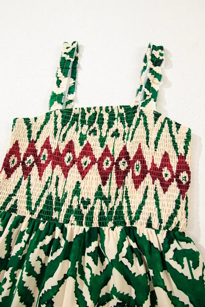 Western Aztec Shirred A-line Sleeveless Maxi Dress