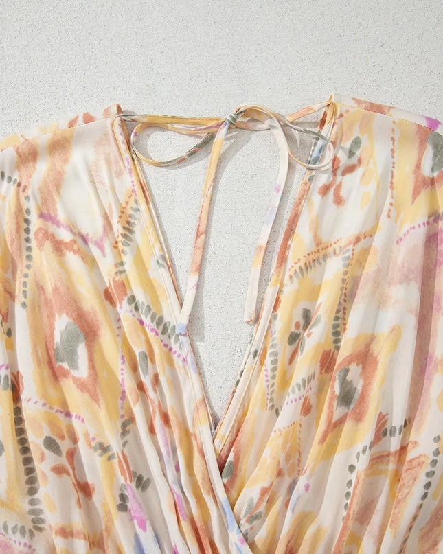 Printed Half Sleeve Shirred High Waist Maxi Dress