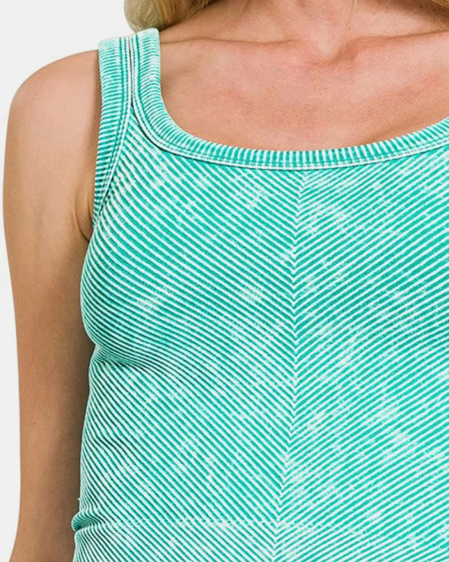 Zenana Washed Ribbed Scoop Neck Wide Strap Tank