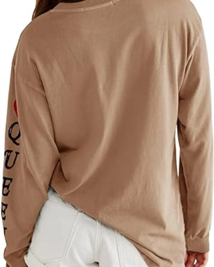 Queen of Hearts Playing Card Graphic Round Neck Sweatshirt