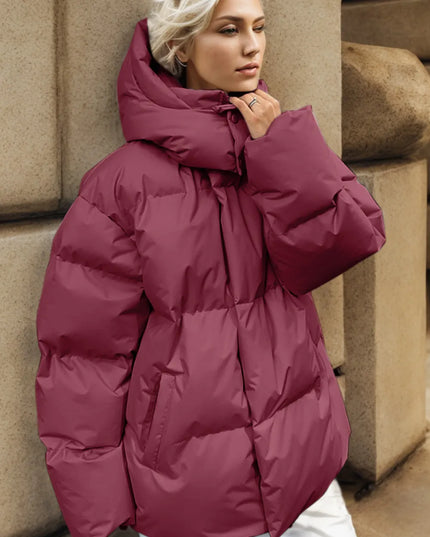 Pocketed Zip Up Hooded Puffer Jacket