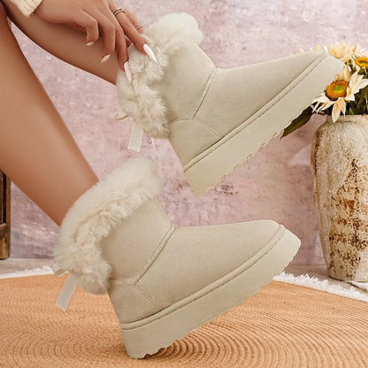 Round Toe Platform Boots Ivory