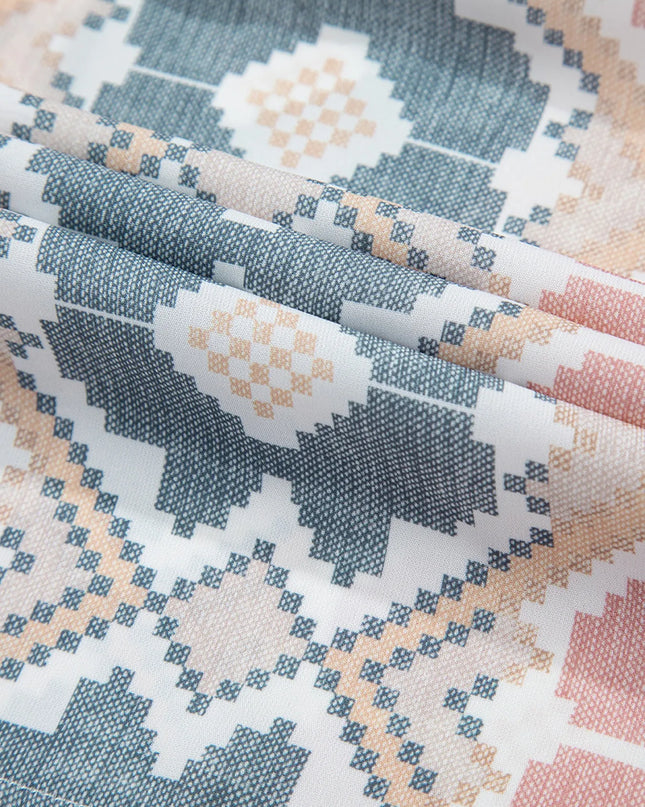 Bohemian Geometric Print Blouse with Tassel Tie